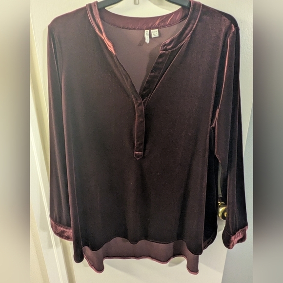 Cato Tops - Cato Velvet Long Sleeve Blouse - Deep Burgundy